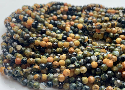 4 mm Faceted Round Yellow And Green Color Agate Gemstone Beads Genuine Agate Gemstone Loose Beads 14 Inches Strand #3014