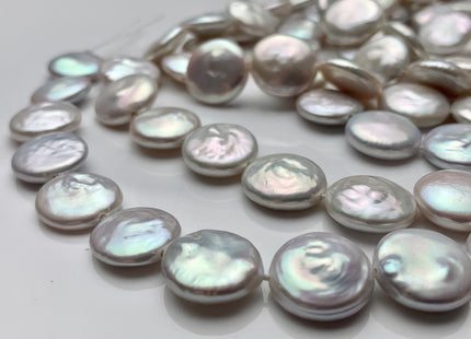 12-13mm or 13-14mm AAAA High Luster Top Quality Natural White Very Rare Genuine Flat Coin Freshwater Pearls 8 Inches 14-15 Pieces #P1485