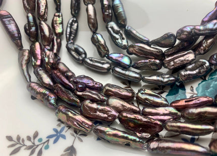 8-10x20-25 mm Peacock Or Brown Freshwater Biwa/Stick Pearls, Genuine Peacock Brown Biwa Stick Freshwater Pearls #P1160
