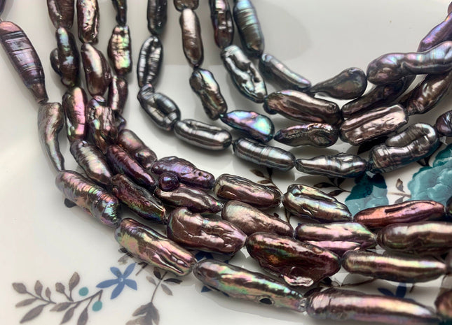 8-10x20-25 mm Peacock Or Brown Freshwater Biwa/Stick Pearls, Genuine Peacock Brown Biwa Stick Freshwater Pearls #P1160