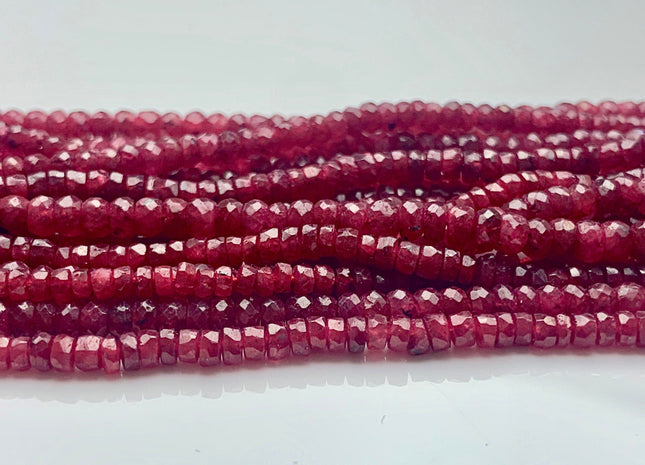 3mm 4mm 5mm AAA Faceted Rondelle Natural Red Ruby Gemstone Beads Genuine Top Quality High Polished Faceted Ruby Gemstone Loose Beads #3774