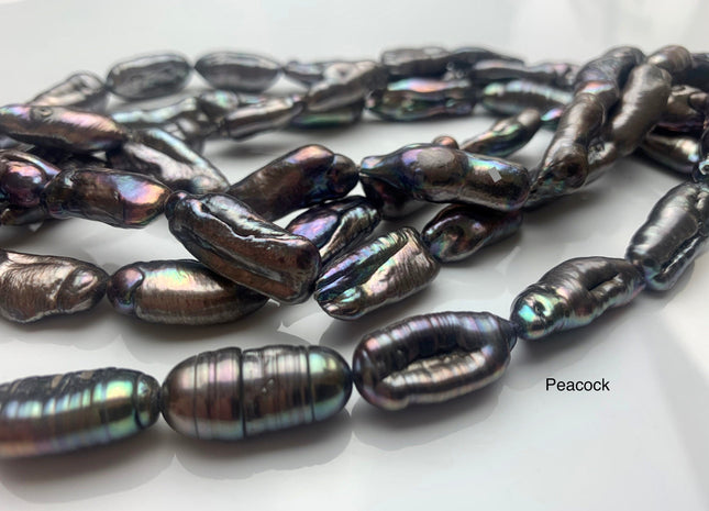 8-10x20-25 mm Peacock Or Brown Freshwater Biwa/Stick Pearls, Genuine Peacock Brown Biwa Stick Freshwater Pearls #P1160