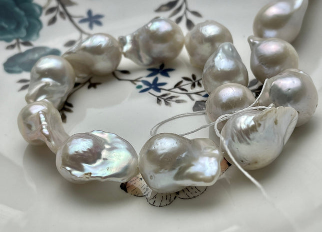 15-16x18-24 mm AA Natural White Baroque Pearl Beads Genuine Natural Freshwater Tear Drop Shape Baroque Flame Ball Pearls #P1969
