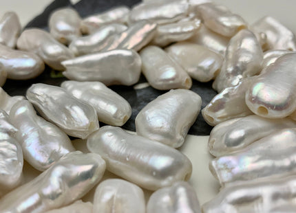 One Piece 11-12x23-25 mm AAA Large Hole Natural White Biwa Stick Pearl Beads Hole Size 2.2 mm High Luster Large Hole Biwa Pearl #1674