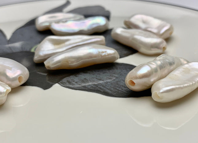 One Piece 11-12x23-25 mm AAA Large Hole Natural White Biwa Stick Pearl Beads Hole Size 2.2 mm High Luster Large Hole Biwa Pearl #1674