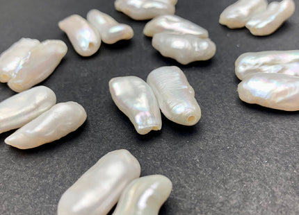 One Piece 11-12x23-25 mm AAA Large Hole Natural White Biwa Stick Pearl Beads Hole Size 2.2 mm High Luster Large Hole Biwa Pearl #1674