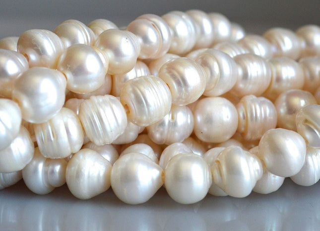 12-14 mm Large Hole White Graduated Freshwater Pearl With Ring Hole Size 2.0 mm, Large Hole White Freshwater Pearl Beads #106