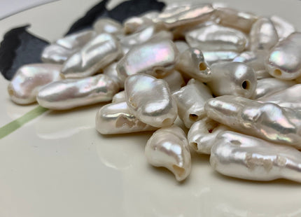 One Piece 11-12x23-25 mm AAA Large Hole Natural White Biwa Stick Pearl Beads Hole Size 2.2 mm High Luster Large Hole Biwa Pearl #1674