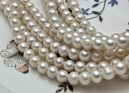 8 - 8.5 mm Half Strand AAA Large Hole High Luster Semi Round/Potato White Freshwater Pearls Beads 2.1mm Hole Large Hole Pearl Beads #170
