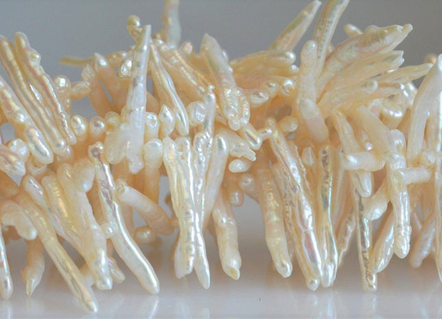3-4 mm AAA Freshwater Pearl Natural White Stick Freshwater Pearl Top Drilled Beads, Natural White Cultured Freshwater Biwa Stick Pearl #110