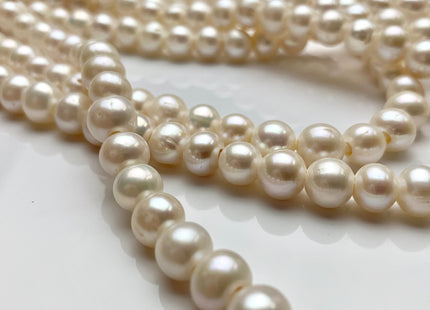 8 - 8.5 mm Half Strand AAA Large Hole High Luster Semi Round/Potato White Freshwater Pearls Beads 2.1mm Hole Large Hole Pearl Beads #170