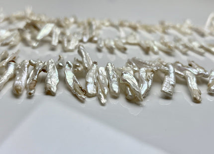 4-5x24-28 mm Natural White Irregular Biwa/Stick Genuine Top Drilled Biwa Freshwater Pearl Beads B Grade #596