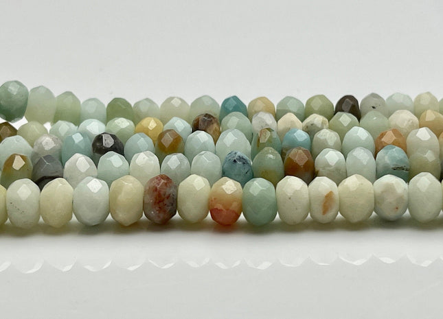 5x8mm AAA Faceted Rondelle Amazonite Gemstone Beads Natural Blue Brown Color Genuine Amazonite Loose Beads 15 Inches Strand #3889
