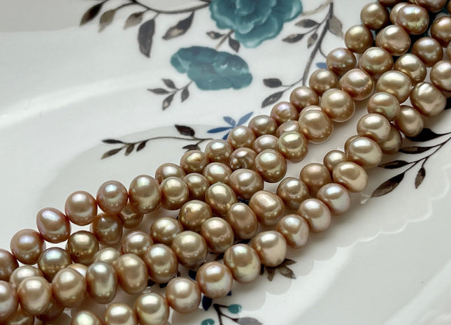 7 mm Gold Champagne Color Potato Freshwater Pearl Beads Genuine High Luster Gold Champagne Potato Freshwater Pearls #P2073