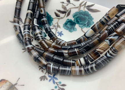 8x12 mm Tube Shape Coffee Wave Line Agate Gemstone Beads Coffee Color Agate Gemstone Beads. #2604