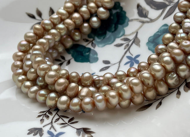 7 mm Gold Champagne Color Potato Freshwater Pearl Beads Genuine High Luster Gold Champagne Potato Freshwater Pearls #P2073