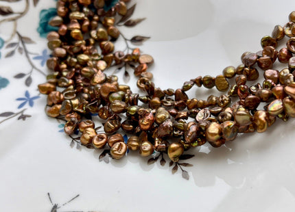 5-7x8mm High Luster Metallic Chocolate Brown Keshi Freshwater Pearl Beads Top Drilled Dancing Brown Pearls Genuine Keshi Pearls #P1709