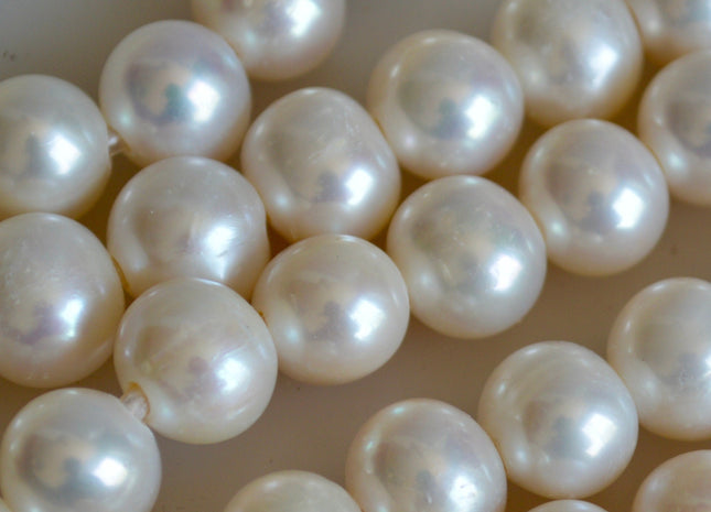 9-12 mm AA Half Strand Large Hole Natural White Potato Freshwater Pearl 2.1 mm Hole Large Hole Beads, Large Hole White Pearls #1
