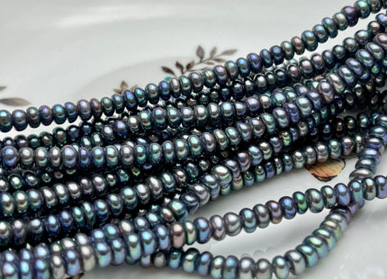 5 mm AAA Large Hole Peacock OR Gray Button/Rondelle Freshwater Pearls Hole Size 1.5 mm Genuine Large Hole Freshwater Pearl Beads #1217