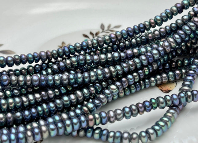 5 mm AAA Large Hole Peacock OR Gray Button/Rondelle Freshwater Pearls Hole Size 1.5 mm Genuine Large Hole Freshwater Pearl Beads #1217