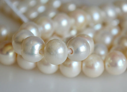 9-12 mm AA Half Strand Large Hole Natural White Potato Freshwater Pearl 2.1 mm Hole Large Hole Beads, Large Hole White Pearls #1