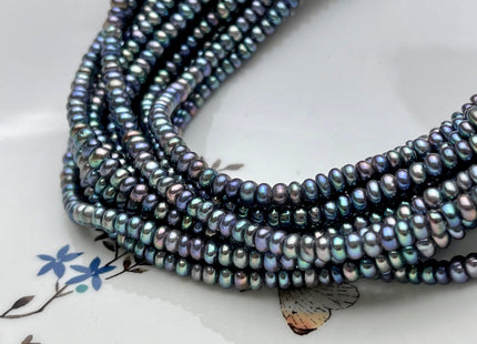 5 mm AAA Large Hole Peacock OR Gray Button/Rondelle Freshwater Pearls Hole Size 1.5 mm Genuine Large Hole Freshwater Pearl Beads #1217
