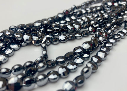 6 mm Micro Faceted Diamond Cut Tera Herz Flat Coin Disc Shape Gemstone Beads Genuine Natural Shiny Silver Color 15 Inches Strand #3170