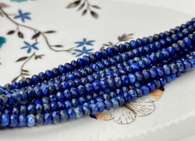 3x4 mm AA Faceted Rondelle Natural Lapis Gemstone Beads Natural Blue Color Quality Faceted Rondelle Shape #2264