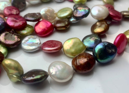 12 mm Multi Color Coin Freshwater Pearl Beads Genuine Mixed White Pink Gray Peacock bronze Copper Green Brown Coin Pearl 29 Beads #543