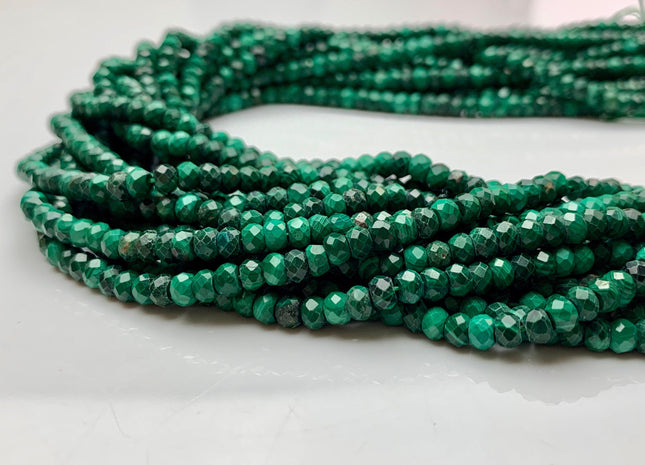 3x4 mm AAA Natural Color Faceted Rondelle Malachite Gemstone Beads Top Quality Micro Faceted Malachite Gemstone Loose Beads # 2420