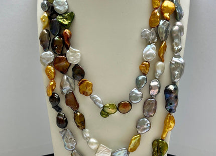 12-15x15-30mm 32-64 Inches Hand Knotted Mixed White Green Gray Color Keshi Freshwater Pearl Necklaces Genuine Keshi Pearl Necklace #P1076-B