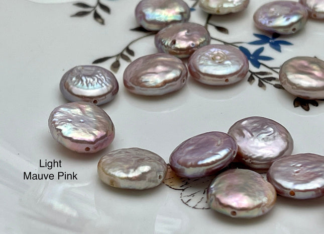 ONE Piece AAA 13-14 mm Natural Mauve Pink Top Quality Super High Luster Smooth Thick Coin Pearl For Earring Pendant And Necklace #P2185