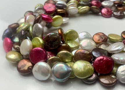 12 mm Multi Color Coin Freshwater Pearl Beads Genuine Mixed White Pink Gray Peacock bronze Copper Green Brown Coin Pearl 29 Beads #543