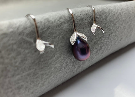 One Pair 925 Sterling Silver Earring Setting With CZ Genuine 925 Sterling Silver Earring Hook Findings For Half Drilled Pearls #10348-L