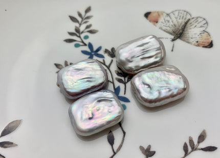ONE Pair AAA 15x20 mm Natural White High Luster Half Drilled Matching Rectangle Coin Pearl For Earring Pendant Iridescent Color #P1373
