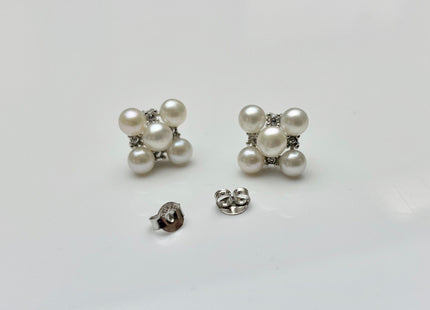 AAAAA Genuine Freshwater Pearl Earring Studs With 925 Sterling Silver Post Natural White Pearls Cluster Earring Bridal Jewelry #1736-D