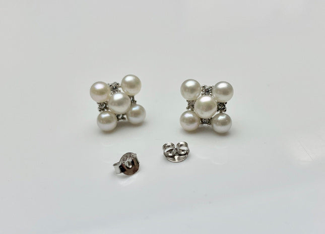 AAAAA Genuine Freshwater Pearl Earring Studs With 925 Sterling Silver Post Natural White Pearls Cluster Earring Bridal Jewelry #10047-K