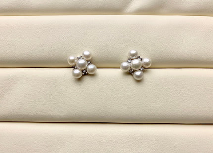 AAAAA Genuine Freshwater Pearl Earring Studs With 925 Sterling Silver Post Natural White Pearls Cluster Earring Bridal Jewelry #1736-D
