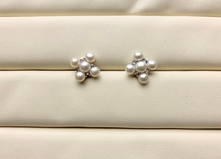 AAAAA Genuine Freshwater Pearl Earring Studs With 925 Sterling Silver Post Natural White Pearls Cluster Earring Bridal Jewelry #10047-K