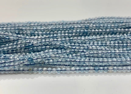 2 mm Micro Faceted Round Tiny Aquamarine Gemstone Beads 15.5 Inches #2975