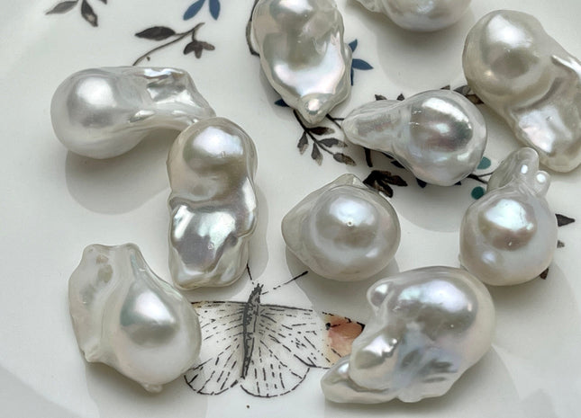 One-Of-A-Kind 13-18x18-32 mm AAAA Jumbo Natural White Baroque Pearl High Luster Half Drilled Tear Drop White Baroque Pearl Beads #P2097