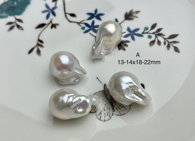 One-Of-A-Kind 13-18x18-32 mm AAAA Jumbo Natural White Baroque Pearl High Luster Half Drilled Tear Drop White Baroque Pearl Beads #P2097