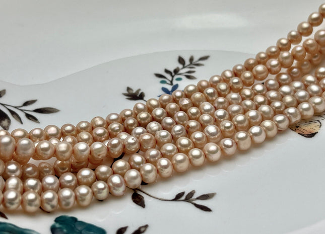 4.5-5 mm AA Pale Beige Champagne Color Potato Freshwater Pearl Beads Genuine Champagne Off Round Freshwater Pearl #P2223