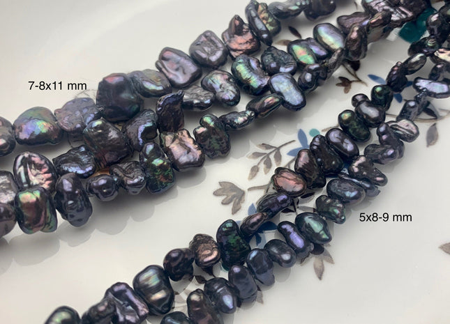 5-7x8-11 mm AA Dark Peacock Biwa Stick Freshwater Pearl Beads Genuine Cultured Center Drilled Peacock Color Biwa Pearl Beads #P2080