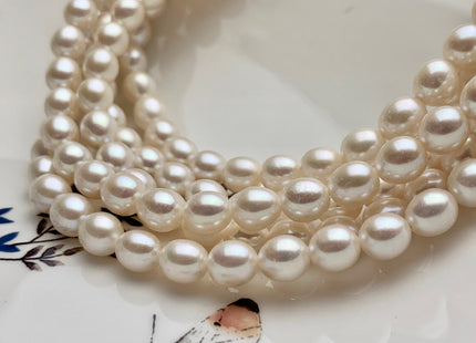 7.5x8-9 mm AAA Natural White Rice Shape Freshwater Pearl Beads Genuine Freshwater Rice / Oval Pearls High Quality Pearl Beads #1061