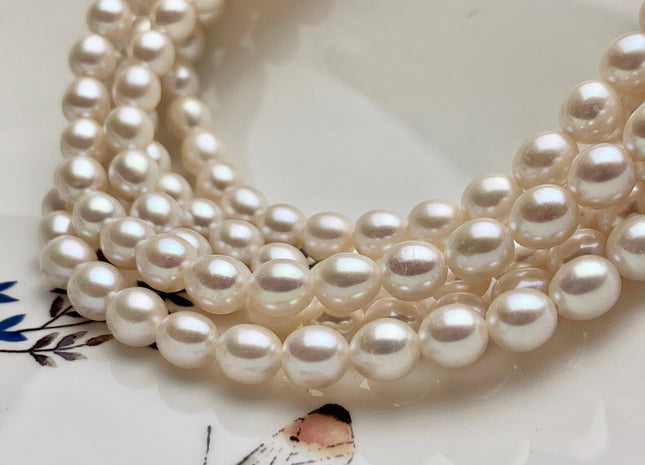 7.5x8-9 mm AAA Natural White Rice Shape Freshwater Pearl Beads Genuine Freshwater Rice / Oval Pearls High Quality Pearl Beads #1061
