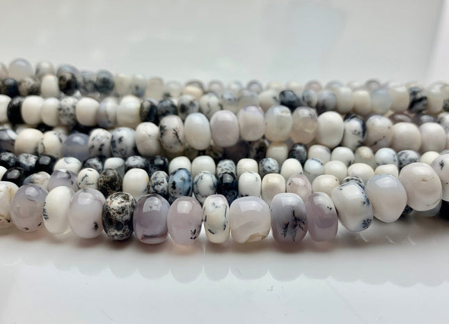 6mm 7mm 8mm 10mm AAA Natural Dendrite Opal Smooth Rondelle Large Hole Gemstone Beads Genuine White Gray Black Opal 8 Inches Strand #3267