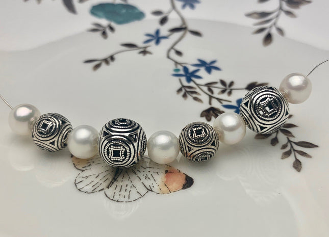 One Piece 10mm 12mm 925 Sterling Silver Tibetan Style Silver Spacer Ball Genuine Sterling Silver Spacer Bali Antique Large Hole Beads #10228