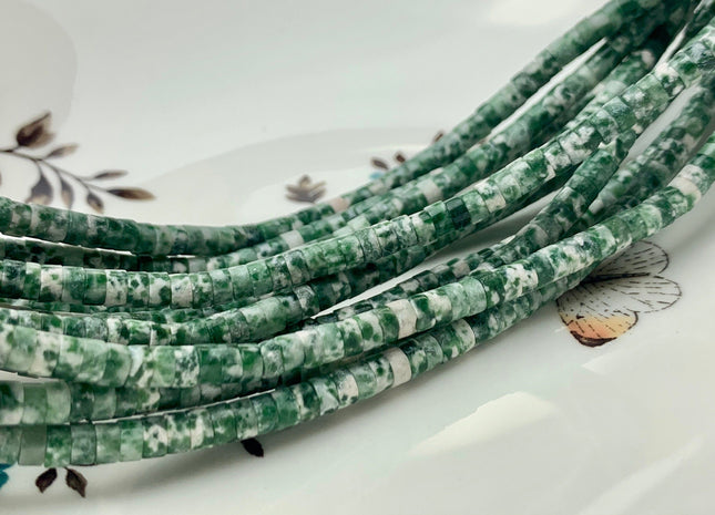 2x4mm Natural Green Dot Jasper Heishi Rondelle Shape Genuine Green Dot Jasper Discs Gemstone Loose Beads 15.5 Inches Strand #3119