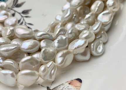 10-11x12-13mm AAA Half Strand High Luster Natural White Keshi Nugget Freshwater Pearl Beads Large Hole Size 1.2mm Pearl 17 Pieces #P1277